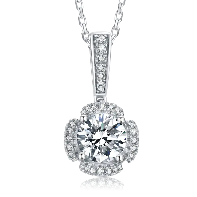 O35A Classics 1ct MOISSANITE Oro bianco Plorato 925 Collana in moisanite in argento sterling 1