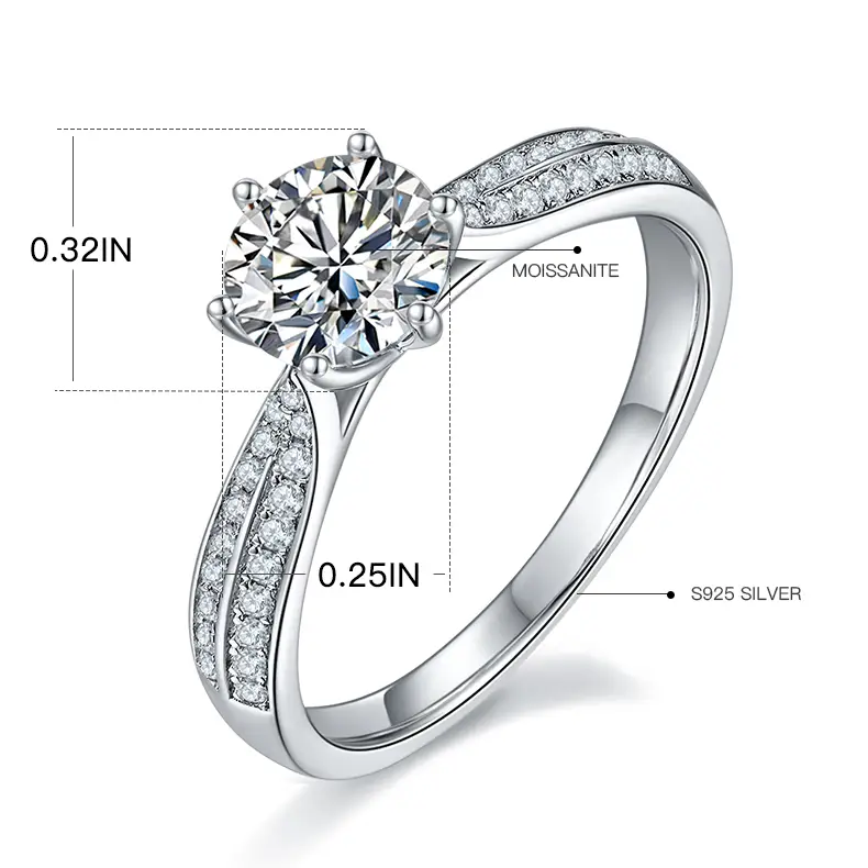 M06A leggermente intarsiata con anello solitario in argento sterling in oro da starlight da stella 1