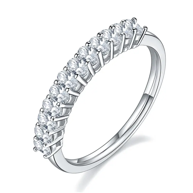 M92B Egg shaped Row Ring Moissanite Gold Plated 925 Sterling Silver Solitaire Ring 1