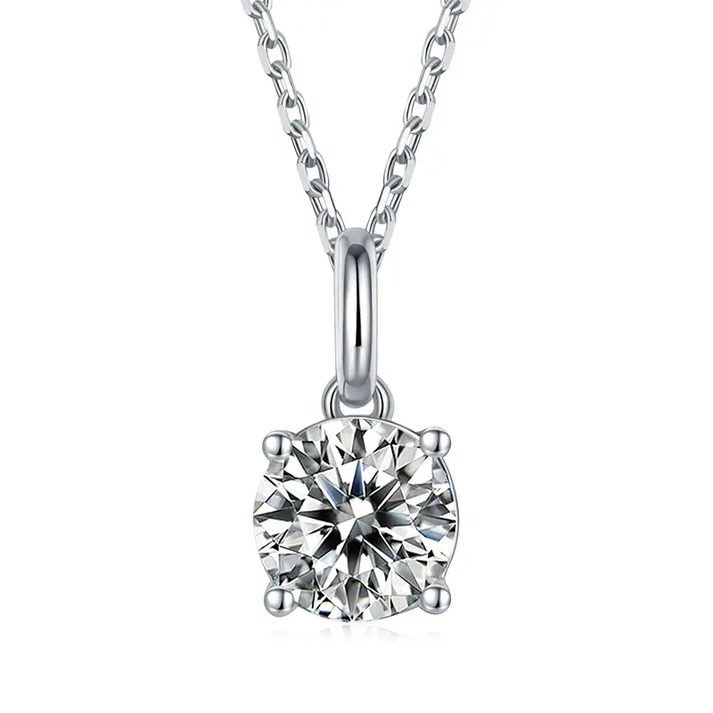 O90A  Classic Pear Shape 1ct Moissanite White Gold Plated 925 Sterling Silver Moisanite Necklace 1