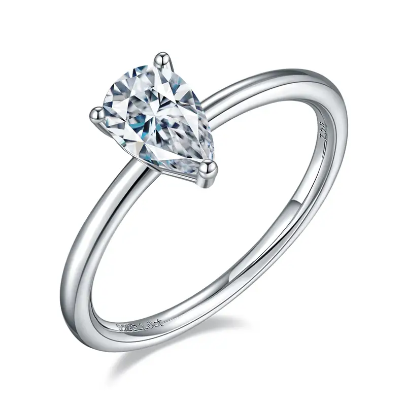 M90G Classic Pea Shape1ct Moissanite Gold Platato 925 Sterling Silver Solitaire Anello 1