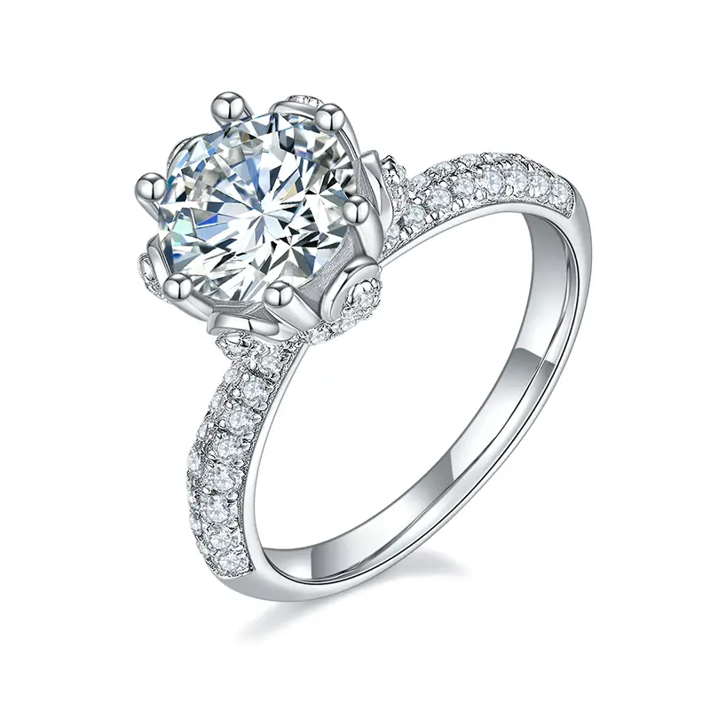 Braccio dritto m27d huashen 2.0 carati moissanite oro anello solitario in argento sterling 1