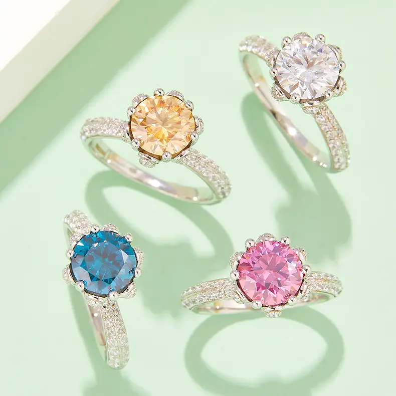 Sterling Silver Moissanite Engagement Rings with GRA Certificate 6