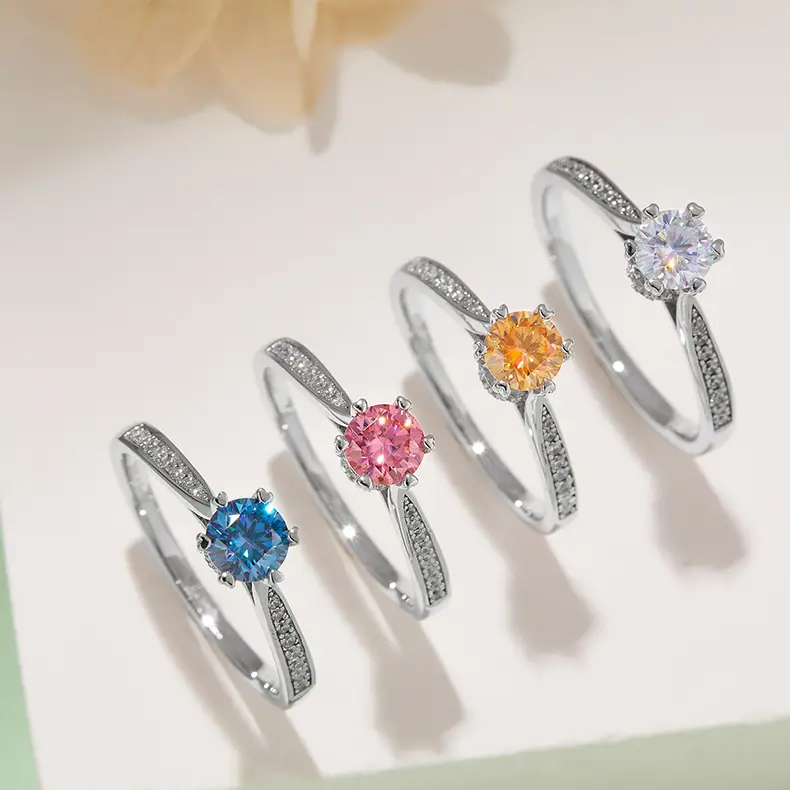 Silver Moissanite Engagement Rings with GRA Certificate 5