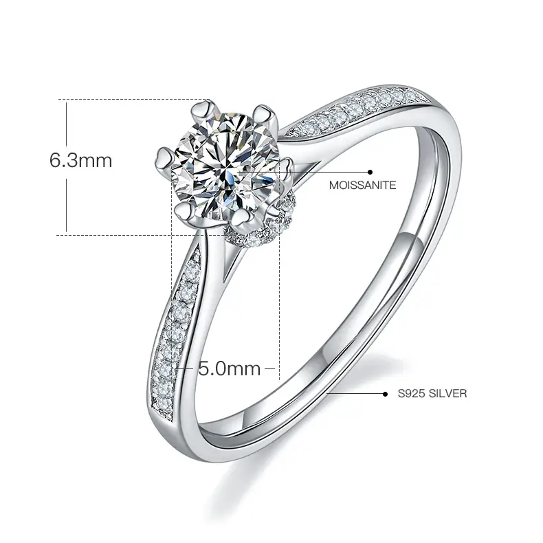Silver Moissanite Engagement Rings with GRA Certificate 2