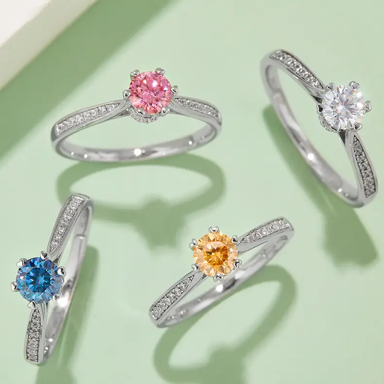 Silver Moissanite Engagement Rings with GRA Certificate 6