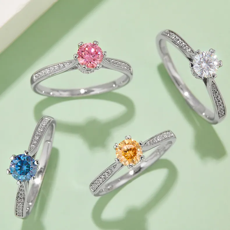 Silver Moissanite -förlovningsringar med GRA -certifikat 6