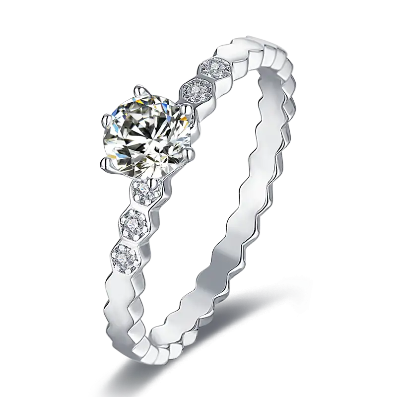 M14B Honeycomb 1ct Moissanite Gold Plassoted 925 Sterling Silver Solitaire Anello 1
