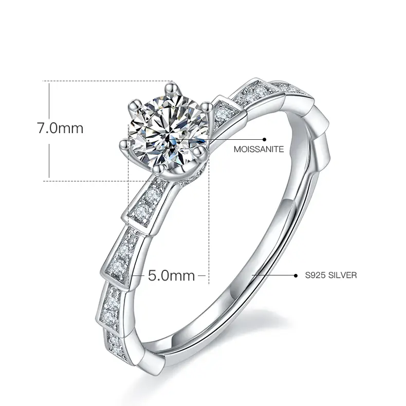 925 Sterling Silver Moissanite Rings with GRA Certificate. 2
