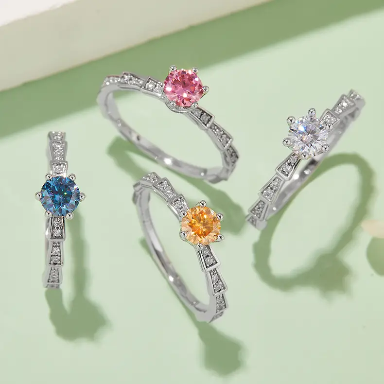 925 Sterling Silver Moissanite Rings with GRA Certificate. 6