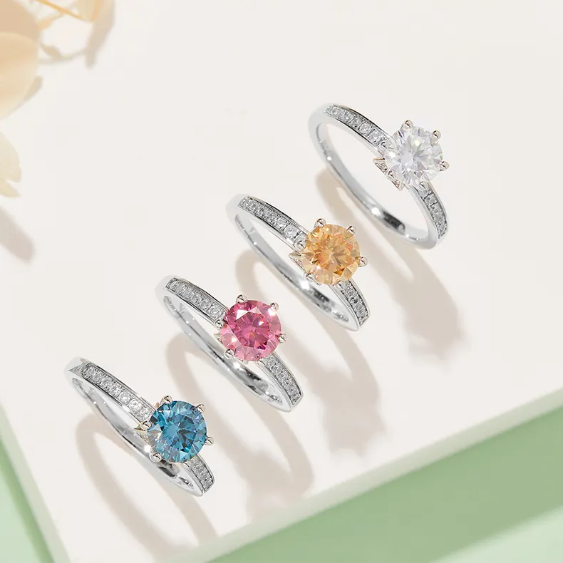 Moissanite Sterling Silver Wedding Rings with GRA Certificate 5