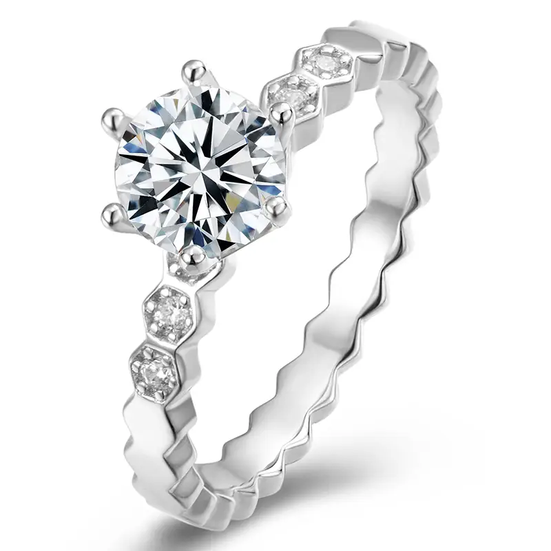 M14A Mikro-pemain bertambah menjunjung tinggi keindahan honeycomb 1ct moissanite gold berlapis 925 sterling perak solitaire cincin 1