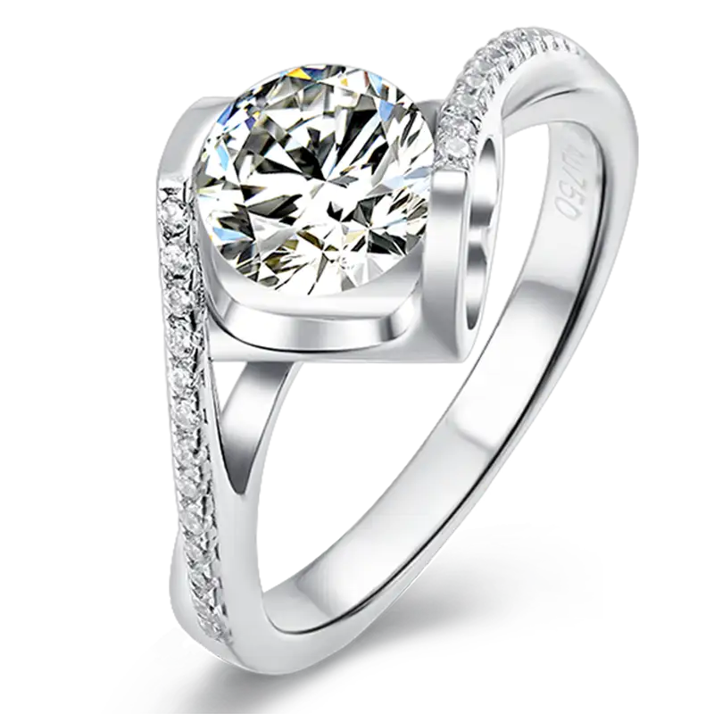 M05B 꼬인 팔 마이크로 상감 천사 키스 1ct Moissanite Gold 도금 925 스털링 실버 솔리테어 링 1
