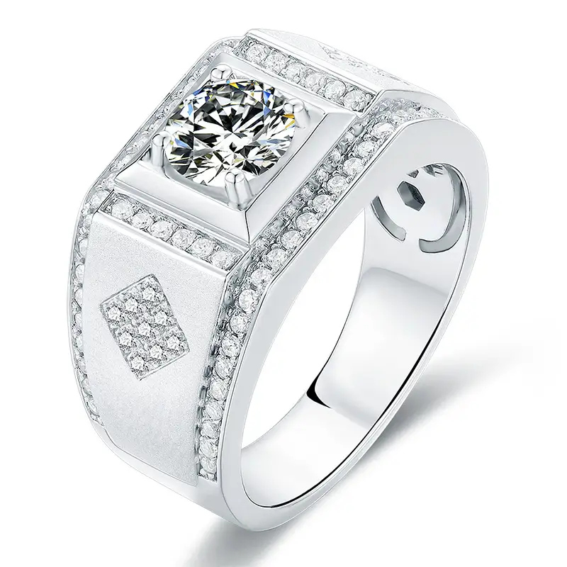 M75A Classics 1ct Moissanite Gold Plated 925 Sterling Silver Man Ring 1