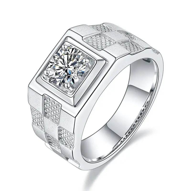 M84A Classics 1ct Moissanite Gold Plaked 925 Sterling Silver Man Ring 1