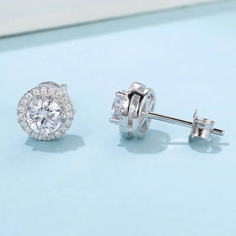 Moissanite Sterling Silver Stud Earrings with GRA Certificate 4