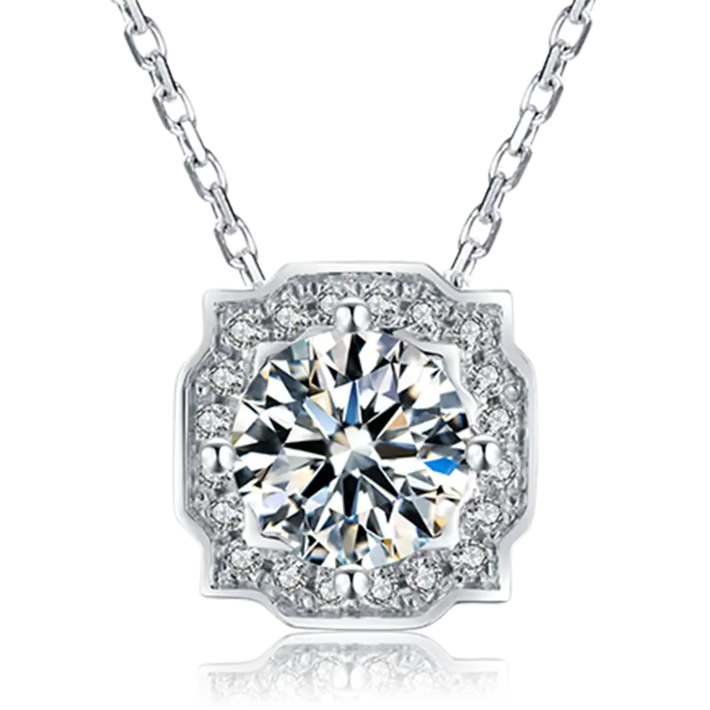 O33A Classici 1CT MOISSanite Oro bianco placcato 925 Collana in moisanite in argento sterling 1