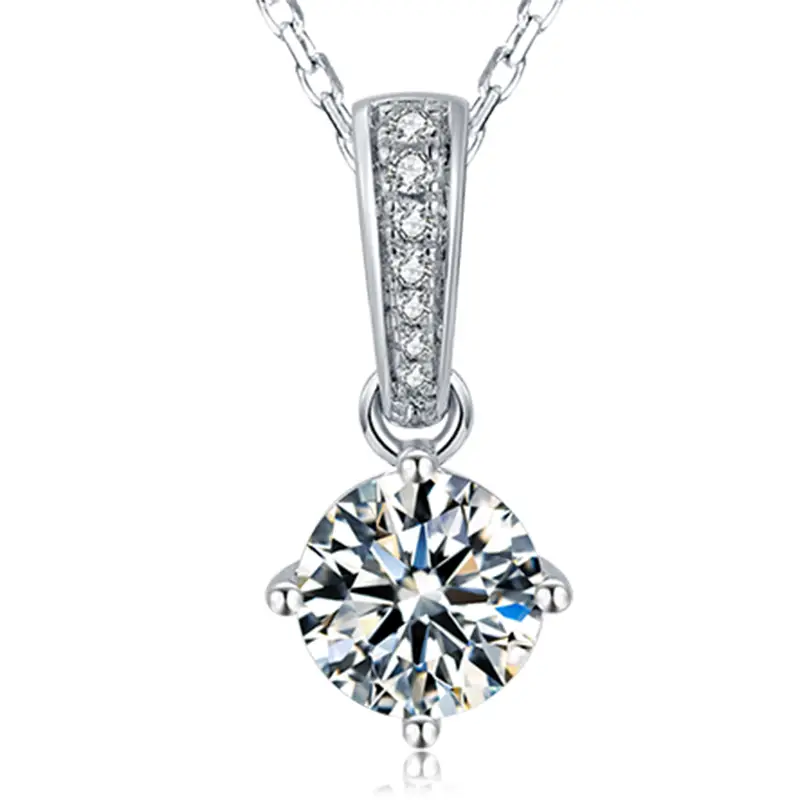 O02A Classici 1CT MOISSanite in oro bianco placcato 925 collana in moisanite in argento sterling 1