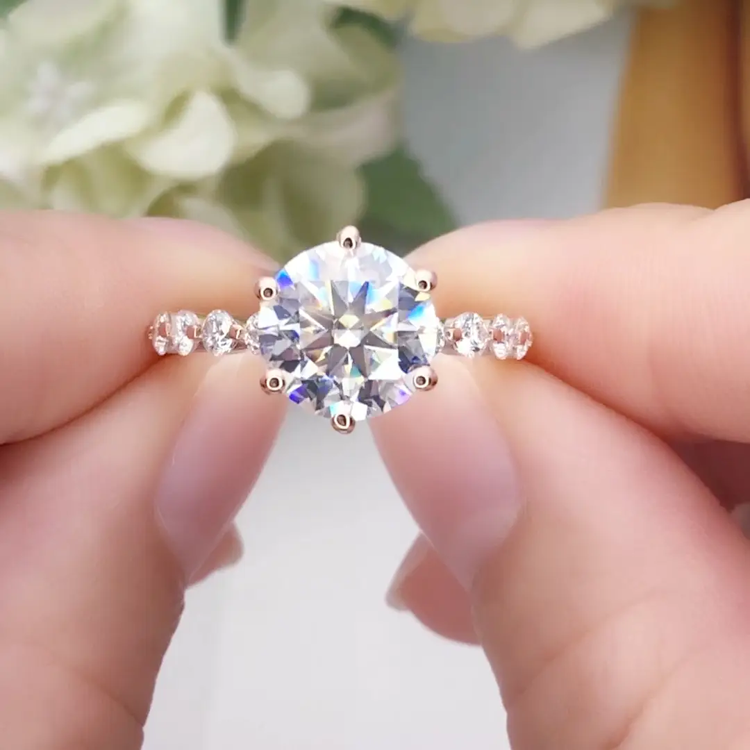 MSR-596 Siver Moissanite e Gemstone Rose Color Ring-Messi Gioielli 1