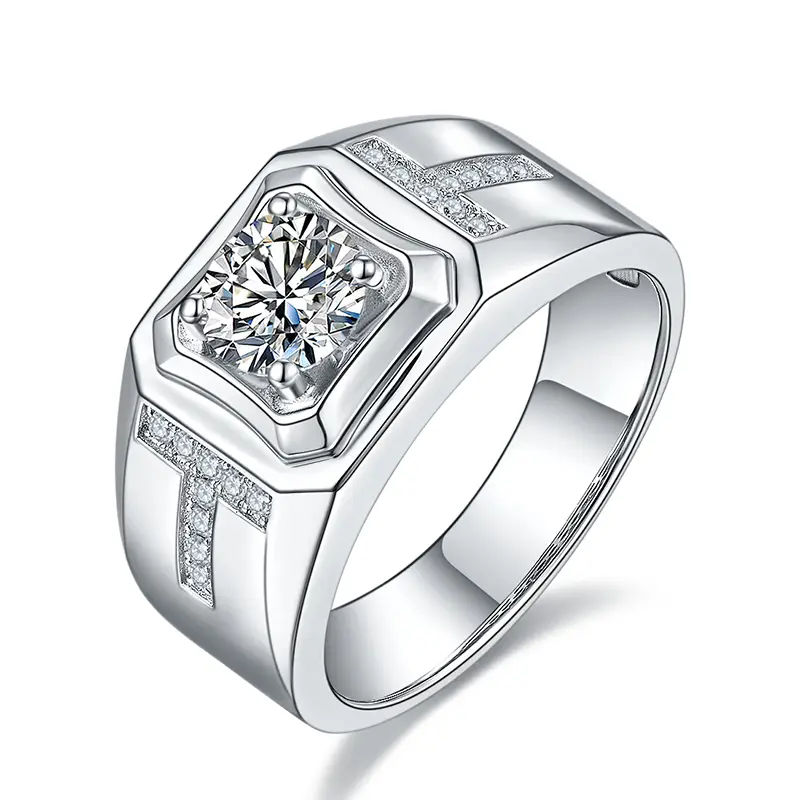 M85A Classics 1ct Moissanite Gold Plaked 925 Sterling Silver Man Ring 1