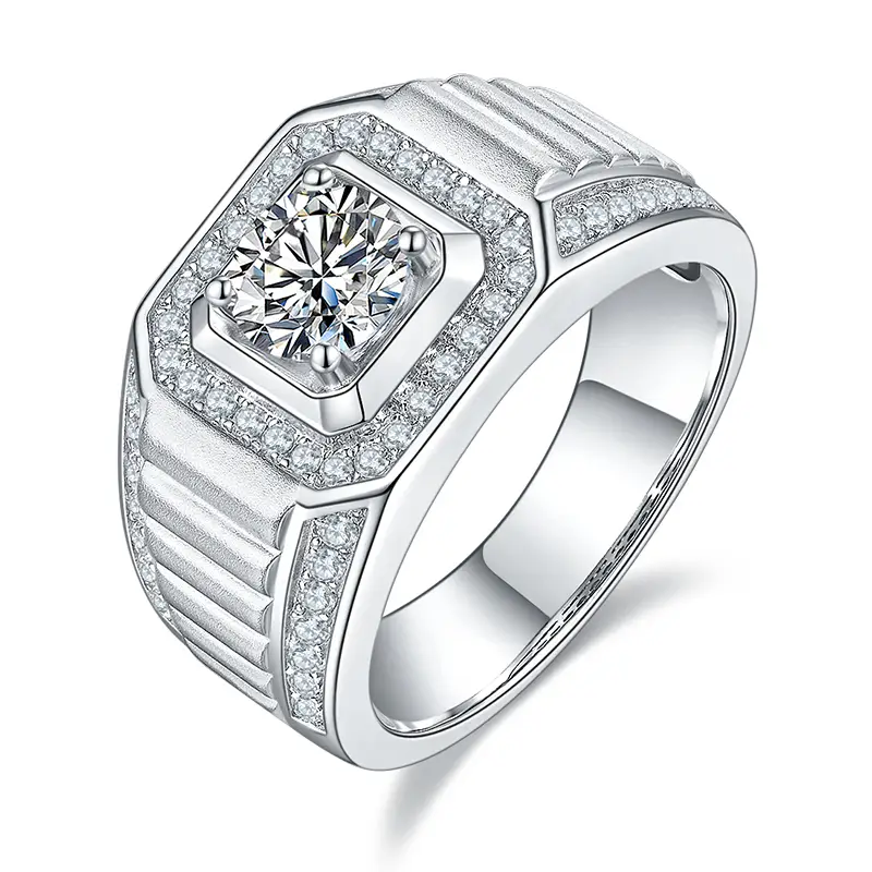 M83A Classics 1ct Moissanite Gold Plaked 925 Sterling Silver Man Ring 1