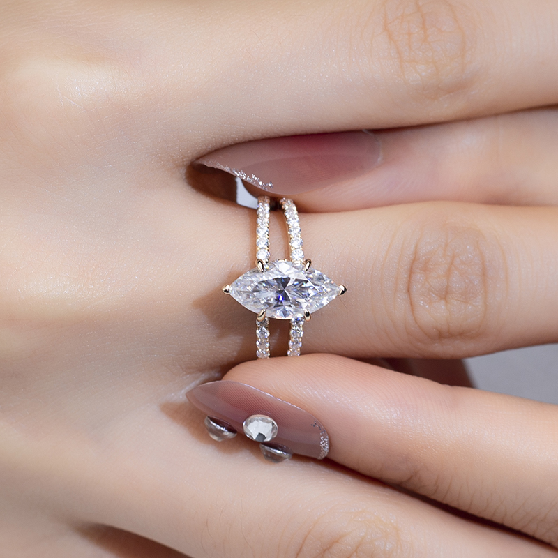 Barang Kemas Messi - Tetapan Cakar Barang Kemas Messi 14K Emas Kuning Wanita 6X12mm Cincin Cincin Berlian Moissanite Cut Marquise 9