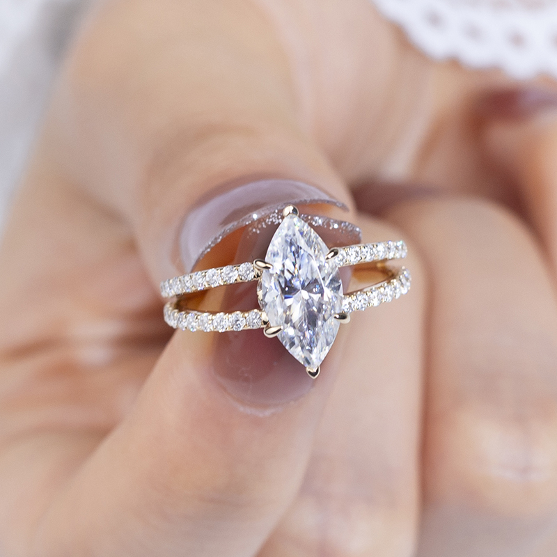 Barang Kemas Messi - Tetapan Cakar Barang Kemas Messi 14K Emas Kuning Wanita 6X12mm Cincin Cincin Berlian Moissanite Cut Marquise 8