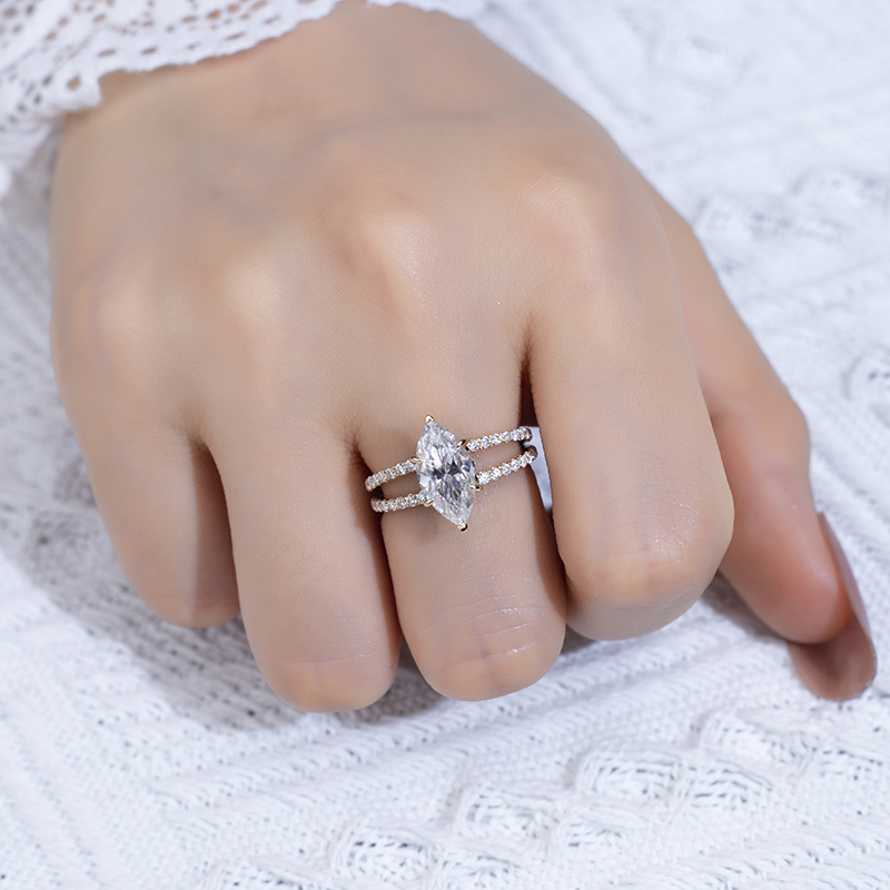 Barang Kemas Messi - Tetapan Cakar Barang Kemas Messi 14K Emas Kuning Wanita 6X12mm Cincin Cincin Berlian Moissanite Cut Marquise 10