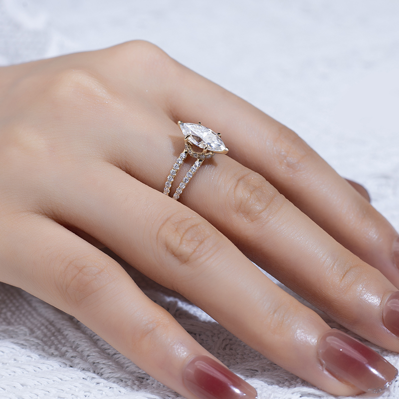 Barang Kemas Messi - Tetapan Cakar Barang Kemas Messi 14K Emas Kuning Wanita 6X12mm Cincin Cincin Berlian Moissanite Cut Marquise 12