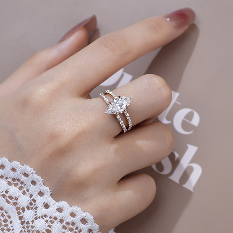 Barang Kemas Messi - Tetapan Cakar Barang Kemas Messi 14K Emas Kuning Wanita 6X12mm Cincin Cincin Berlian Moissanite Cut Marquise 13