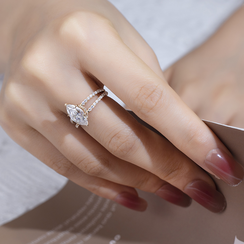 Barang Kemas Messi - Tetapan Cakar Barang Kemas Messi 14K Emas Kuning Wanita 6X12mm Cincin Cincin Berlian Moissanite Cut Marquise 14