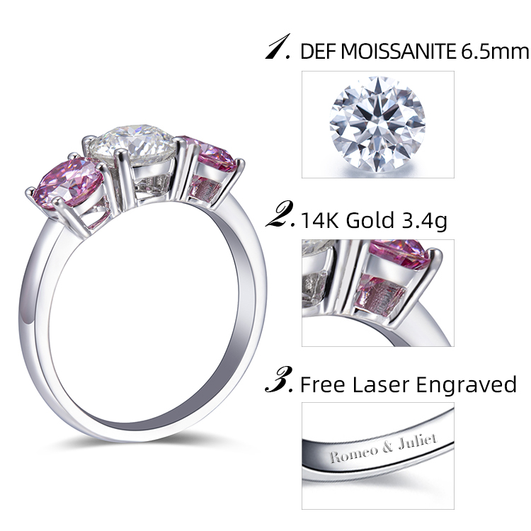 Messi Alahas - Messi Alahas 14K Puti nga bulawan 1ct Round Giputol Puti nga Kolor Moissanite Diamond Singsing Para sa Babaye nga Singsing 10