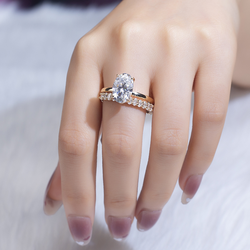 Messi Jewelry - Messi Gems 18K Yellow Gold Oval Cut DEF 12X8mm Moissanite Ring Set Rings 8