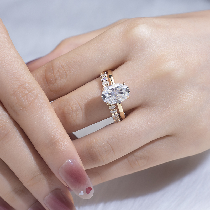 Messi Jewelry - Messi Gems 18K Yellow Gold Oval Cut DEF 12X8mm Moissanite Ring Set Rings 9