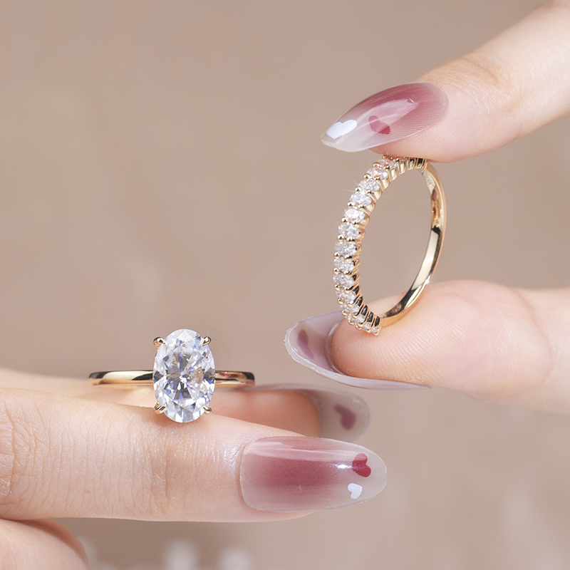 Messi Jewelry - Messi Gems 18K Yellow Gold Oval Cut DEF 12X8mm Moissanite Ring Set Rings 12