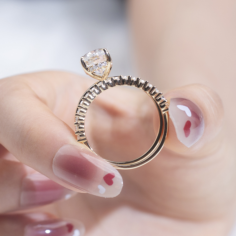 Messi Jewelry - Messi Gems 18K Yellow Gold Oval Cut DEF 12X8mm Moissanite Ring Set Rings 13