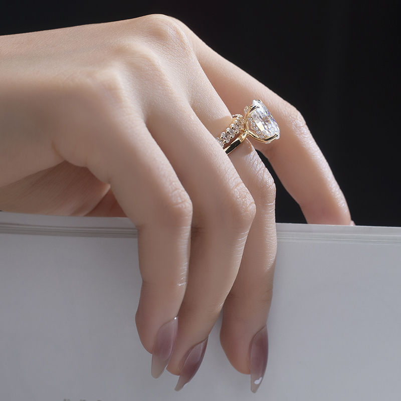 Messi Jewelry - Messi Gems 18K Yellow Gold Oval Cut DEF 12X8mm Moissanite Ring Set Rings 10