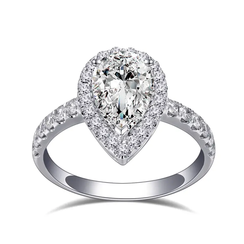 Messi Jewelry - Messi Jewelry MS-786 18kt vintage halo Women dainty gold jewelry Pear shape moissanite diamond ring Rings 1