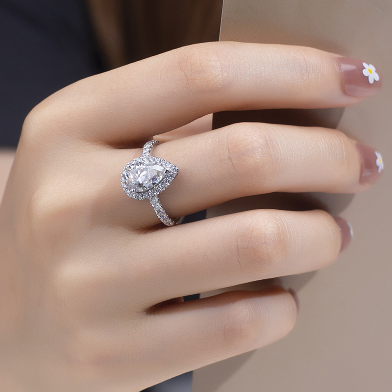 Barang Kemas Messi - Barang Kemas Messi MS-786 18kt halo vintaj Barang kemas emas cantik wanita Cincin cincin berlian moissanite bentuk pir 8