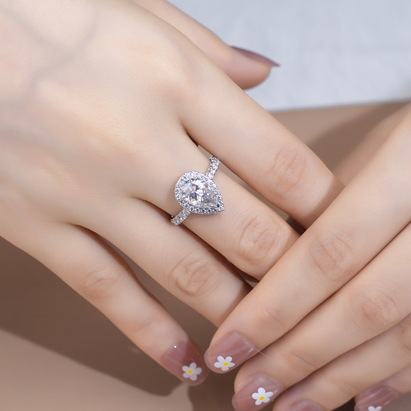 Barang Kemas Messi - Barang Kemas Messi MS-786 18kt halo vintaj Barang kemas emas cantik wanita Cincin cincin berlian moissanite bentuk pir 9