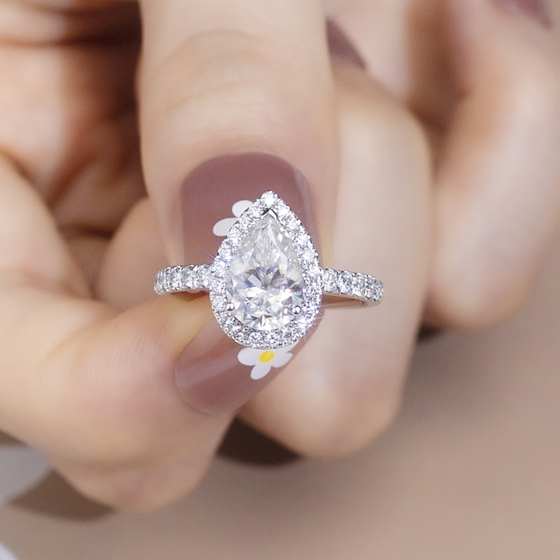 Barang Kemas Messi - Barang Kemas Messi MS-786 18kt halo vintaj Barang kemas emas cantik wanita Cincin cincin berlian moissanite bentuk pir 10