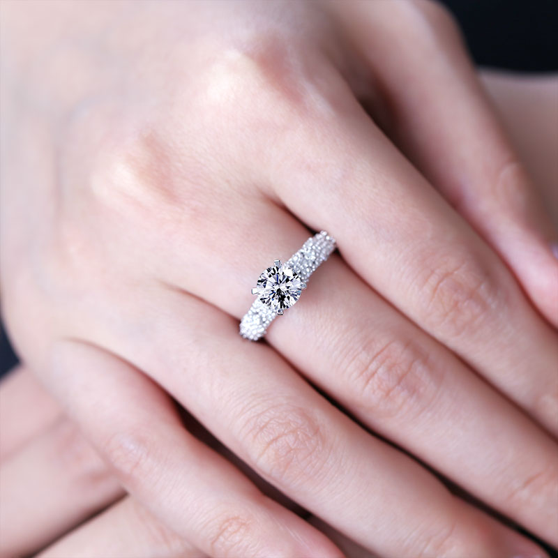 Barang Kemas Messi - Perhiasan Messi bulat cincin emas 18K dinding empat serampang dengan hadiah barang kemas gaya kepingan salji romantis Cincin Cincin Pertunangan 13