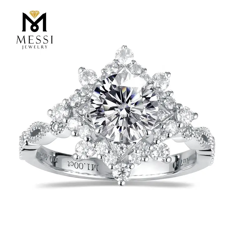 Gioielli Messi - Gioielli Messi Double Halo Moissanite Anelli per l'impegno del matrimonio in anelli ad anelli Moissanite da donna in oro 18K 18K 1
