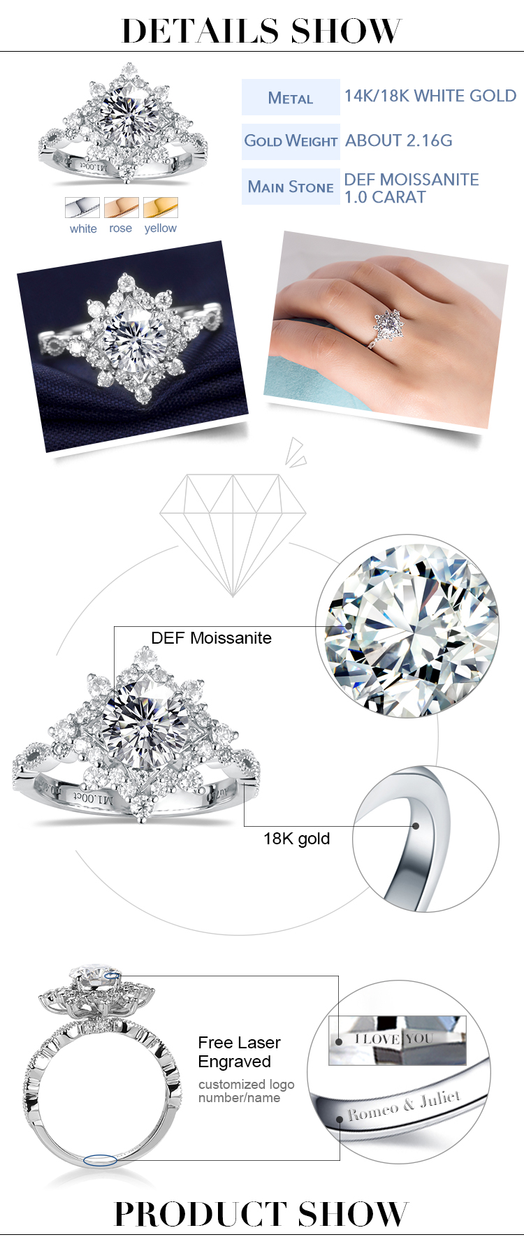 Messi Jewelry - Messi Jewelry double halo moissanite rings for wedding engagement in 14k 18k gold jewelry woman moissanite ring Rings 10