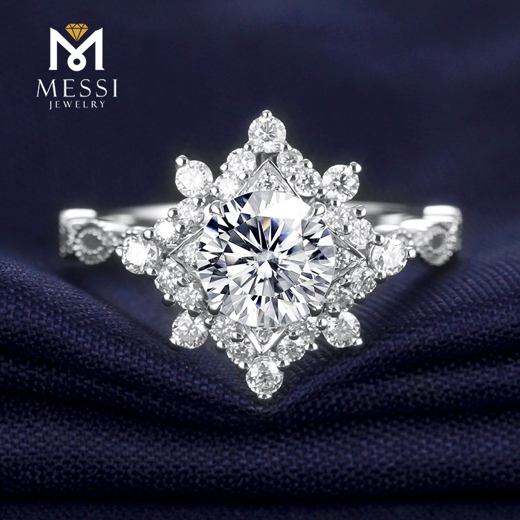 Messi Jewelry - Messi Jewelry double halo moissanite rings for wedding engagement in 14k 18k gold jewelry woman moissanite ring Rings 16