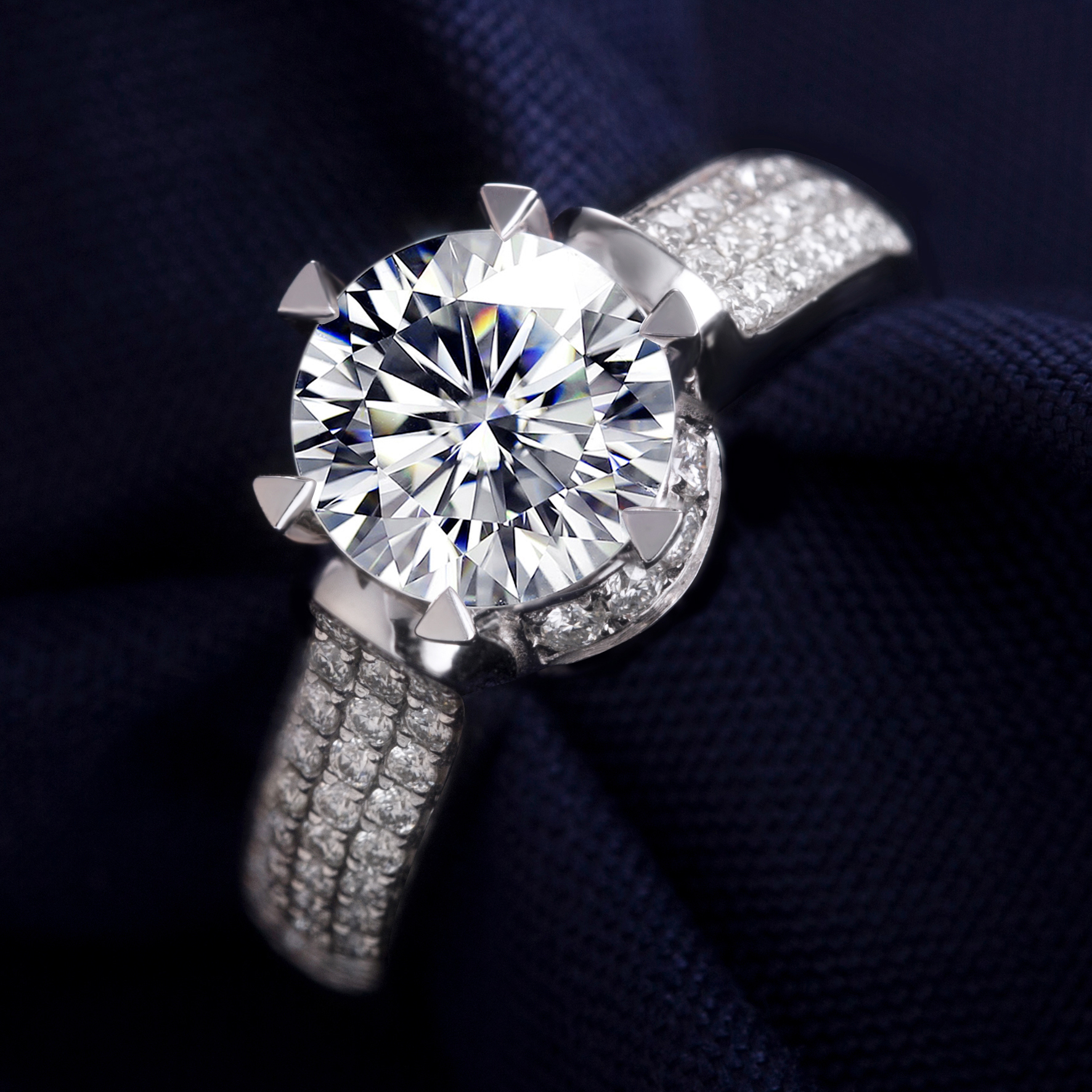 Messi Alahas - Macy's triangle claw set Moissanite diamante unom ka claw set 18K puti nga bulawan nga alahas nga singsing alang sa mga lalaki ug babaye Engagement Wedding Ri Rings 10