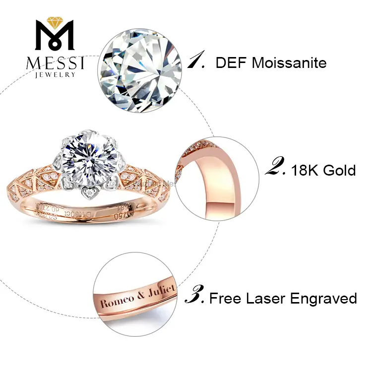 18k Rose Gold Moissanite Engagement Ring - Labor-Saving, Cost-Effective 3