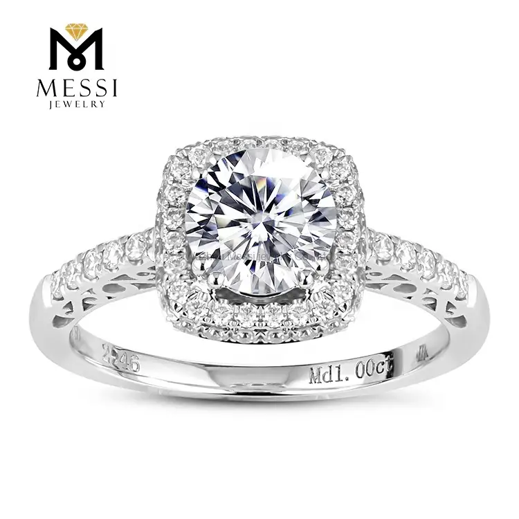 Messi Jewelry - Messi Jewelry Au750 Anelli da donna Impegno per matrimoni Anello Halo 14K 18K Oro bianco 1CT Anelli anelli moissaniti 1