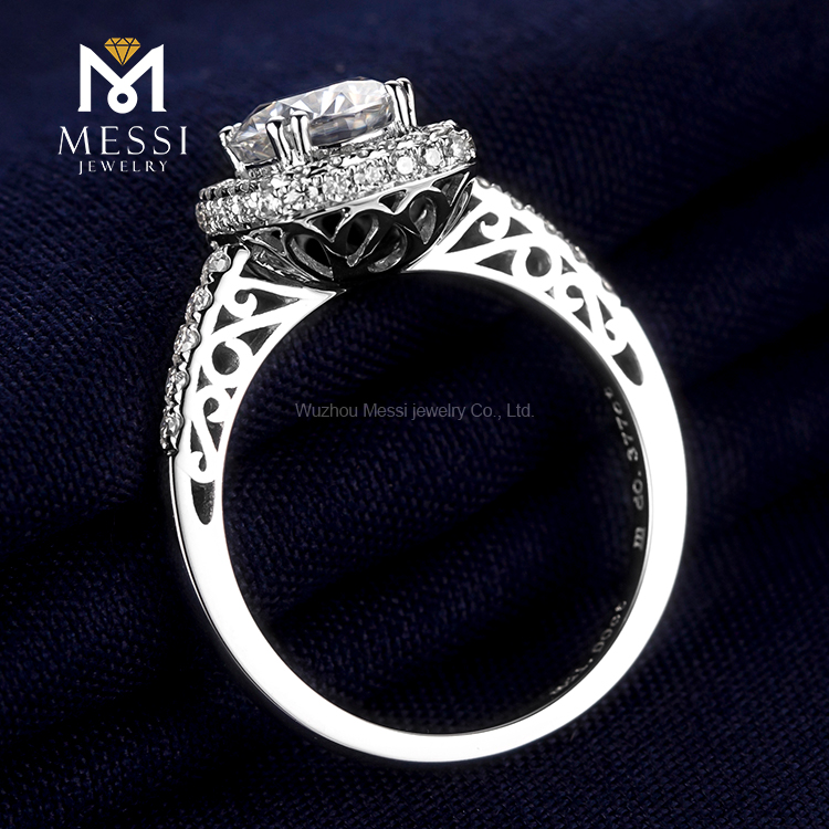 Messi Alahas - Messi Alahas AU750 babaye nga singsing sa kasal engagement halo singsing 14k 18k puti nga bulawan 1ct moissanite singsing singsing 14