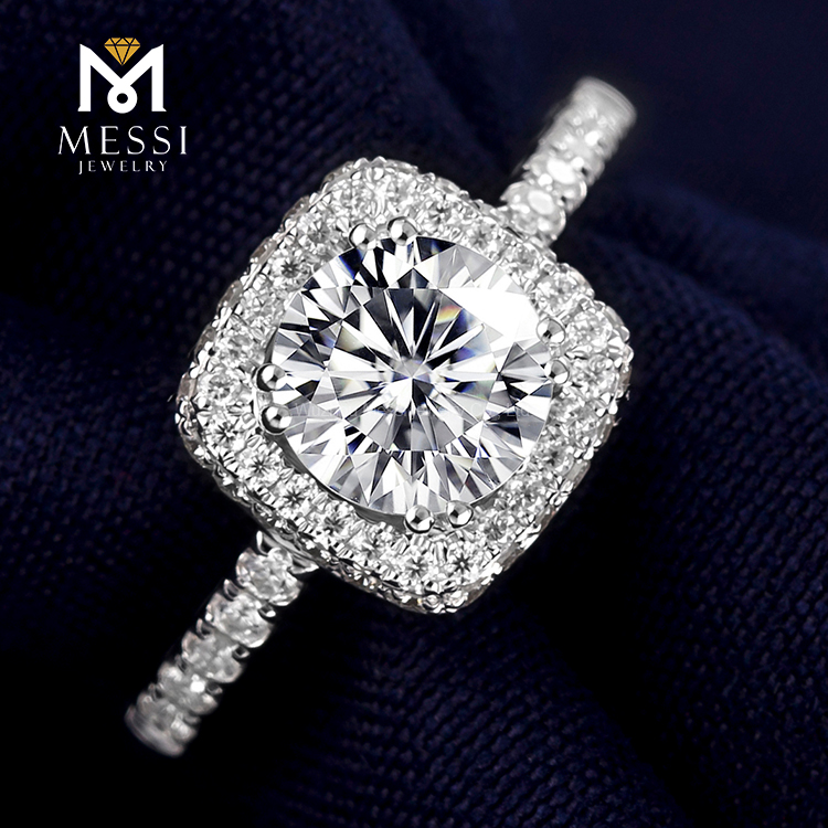 Messi Alahas - Messi Alahas AU750 babaye nga singsing sa kasal engagement halo singsing 14k 18k puti nga bulawan 1ct moissanite singsing singsing 12